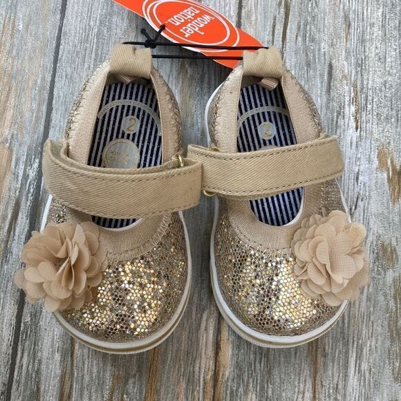 BABY GIRL UNICORN & Sparkly Flower Sneakers Shoes Size 2 - Picture 6 of 8